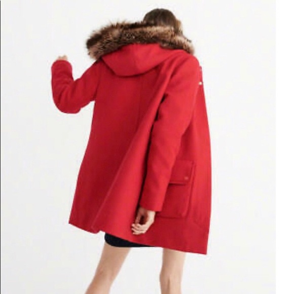 Abercrombie Red Wool Fur Hooded Parka - Sz XS - Picture 2 of 14